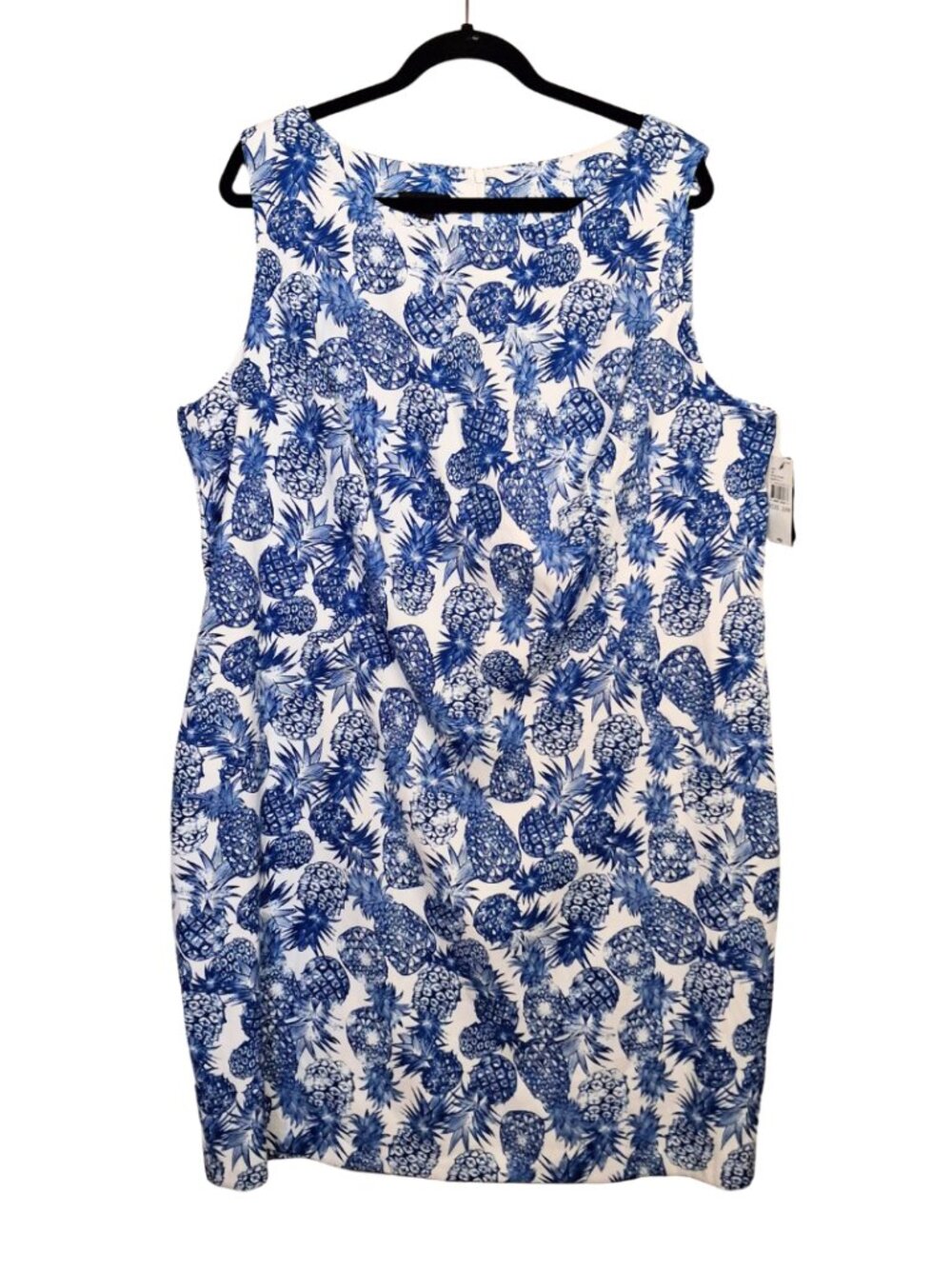 ALYX Pineapple Print Sheath Dress 22W NWT Sleeveless Blue White Print Summer